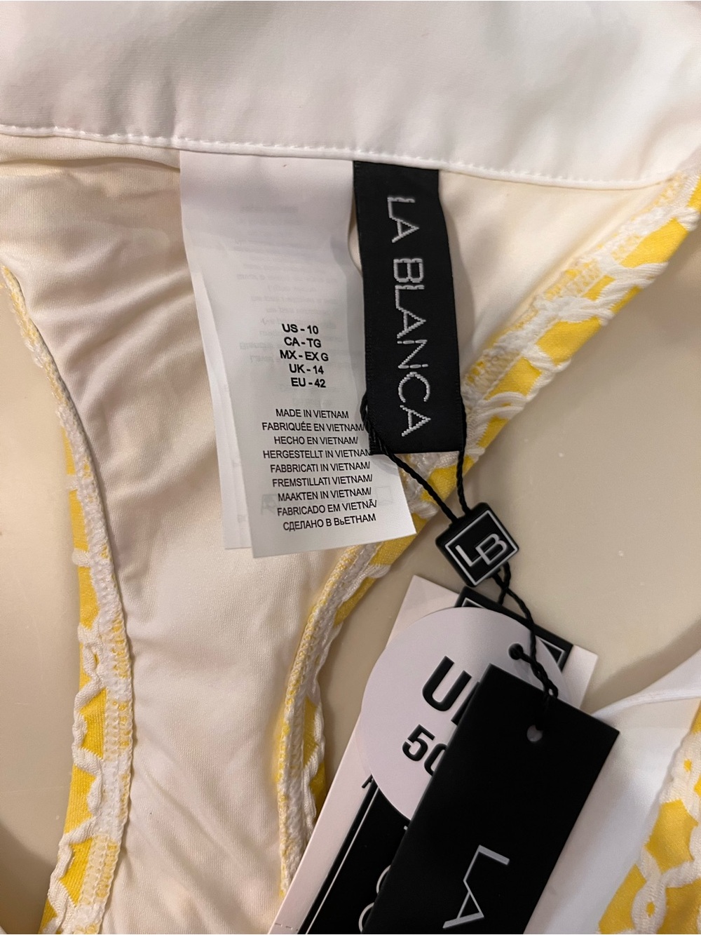 La Blanca Yellow and White One-Piece Swimsuit with Collared Neck - Picture 2 of 3
